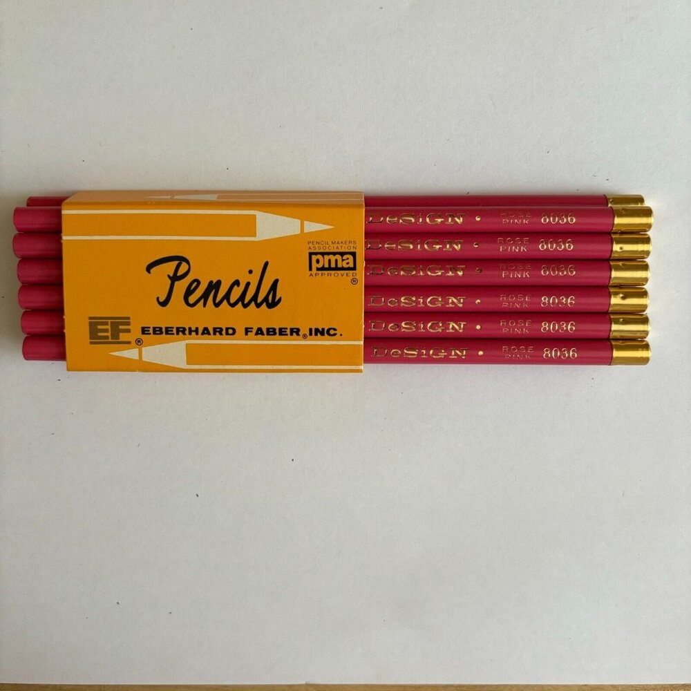 Vintage Eberhard Faber Design 12 Per Pack 3H Colored Pencils Rose Pink 8036 NOS